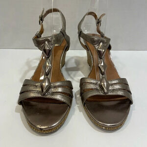 Clarks Gold Leather Wedge Heel Sandals Size 9 M